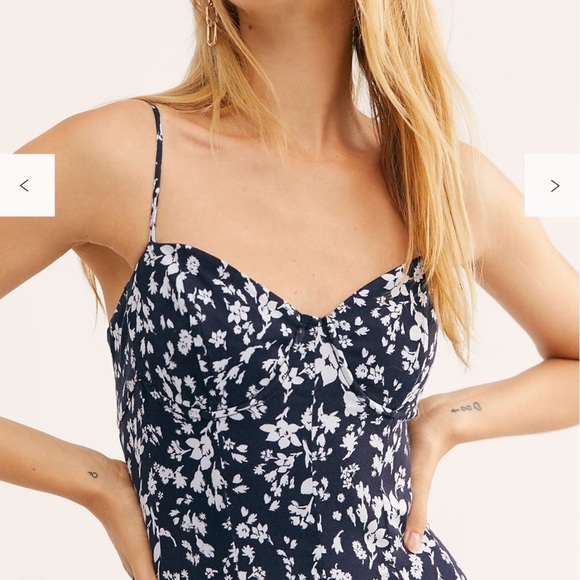 Free People Under the Moonlight Maxi Dress Navy Blue Floral Maxi Dress Blue 6 - Picture 2 of 9